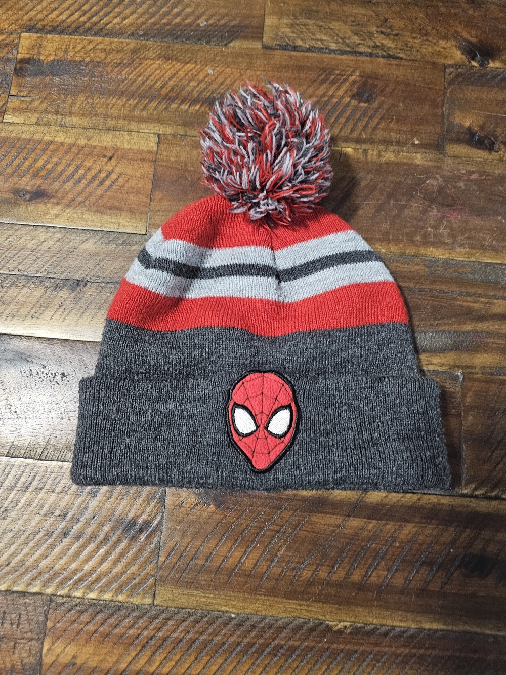 Spider-Man Red Grey Pom Beanie
